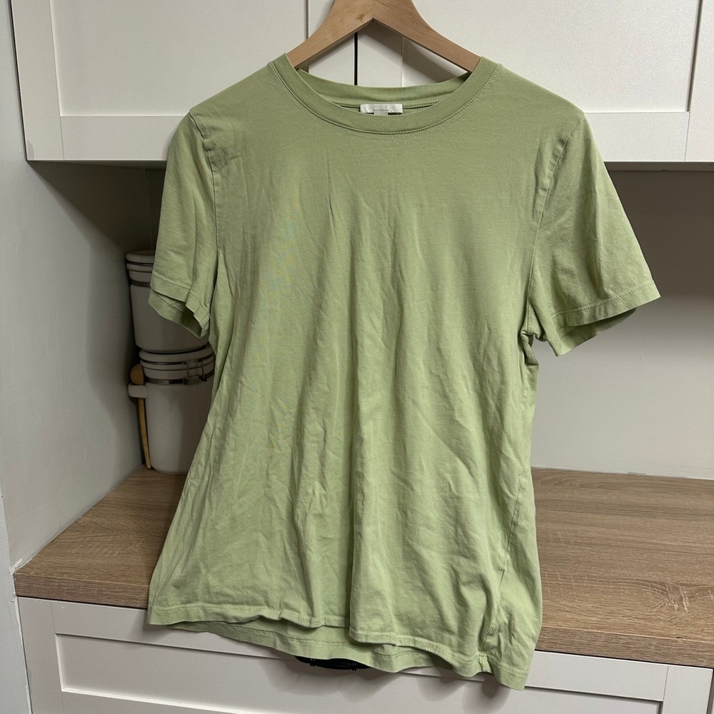 COS T-Shirt Womens Large Green Cotton Short Sleeve Minimalist Crew Neck Basic